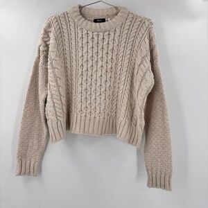 BDG Cable Knit Cropped Crewneck Sweater Tan Size Small